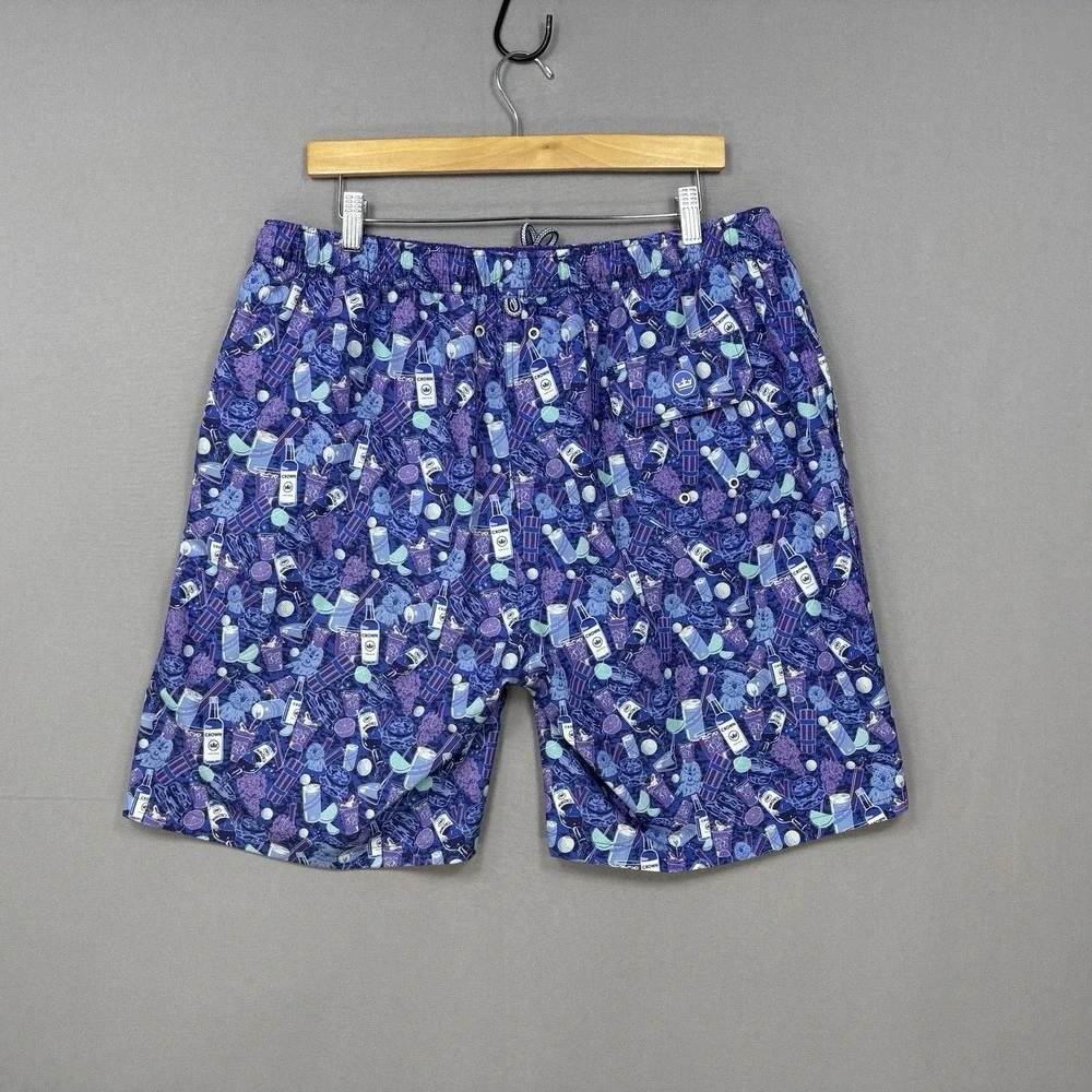 Peter Millar Seaside Performance Swim Trunks Mens XL AOP Purple Bottle Print EUC